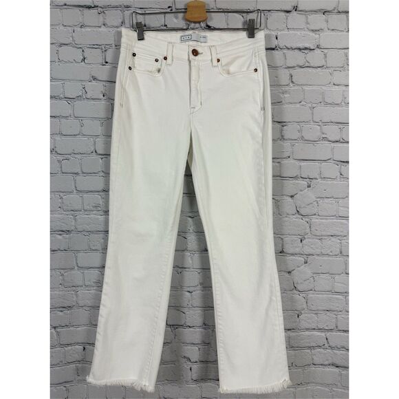 AYR The Bomb Pop Jeans Fray Hem High Rise Crop Stretch Womens 30 Magnolia White - Picture 5 of 14